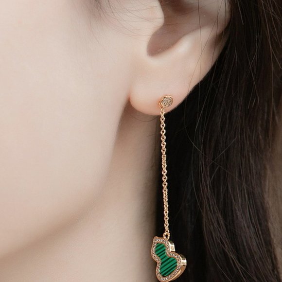 Malachite Gourd 10K Gold-Plated Earrings For Women - Picture 2 of 6